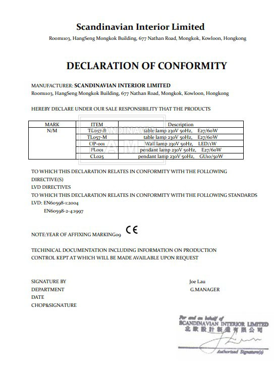 CE declaration of conformity